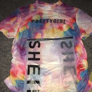 SHEIN plus letter graphic tie dye SHEER MESH top (without a bra)